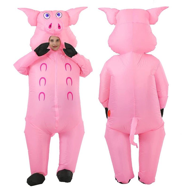 JASHKE Inflatable Pig Costume - Adult Pink Pig Blow Up Costume - Image 1
